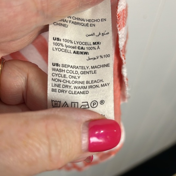 Chico’s Womens Tunic 3 Orange White Splice Stripes Button Up Button Cuff Pockets - Picture 9 of 14